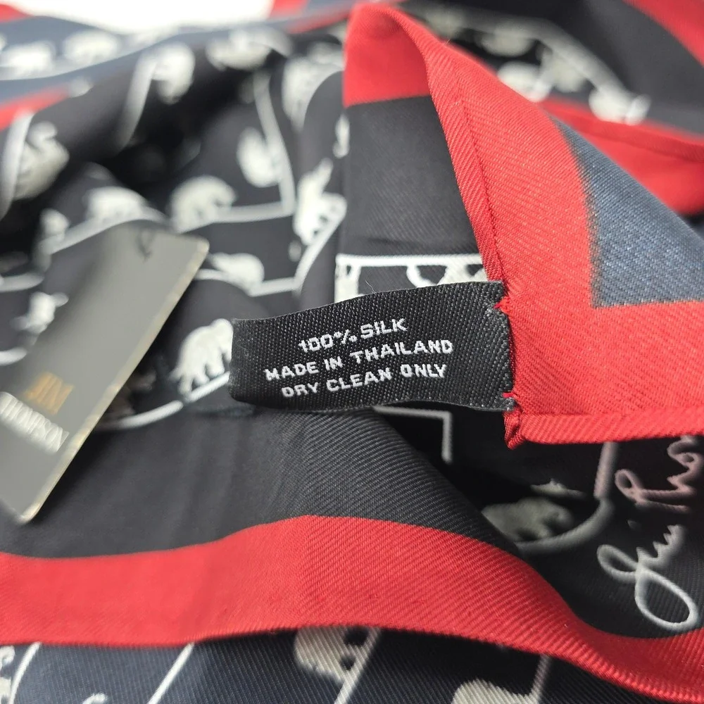 Jim Thompson Reversible 100% Thai Silk Elephant Scarf Navy Black Red 70x17 NWT